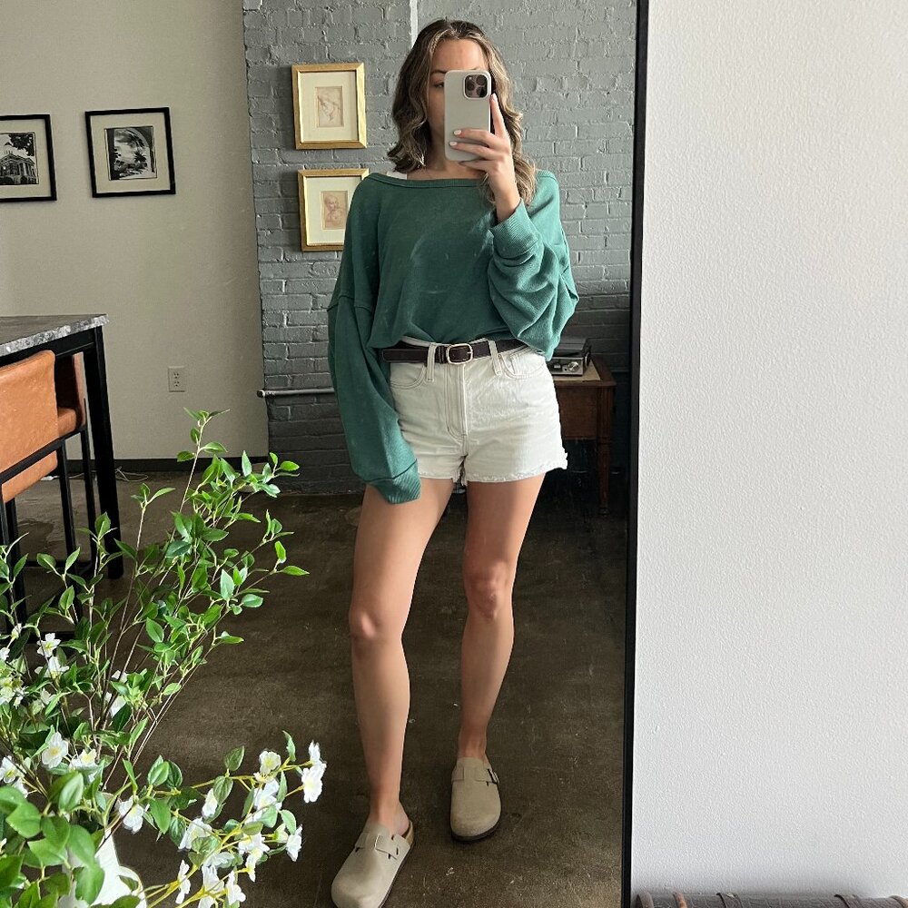 American Eagle Green Off The Shoulder Sweatshirt